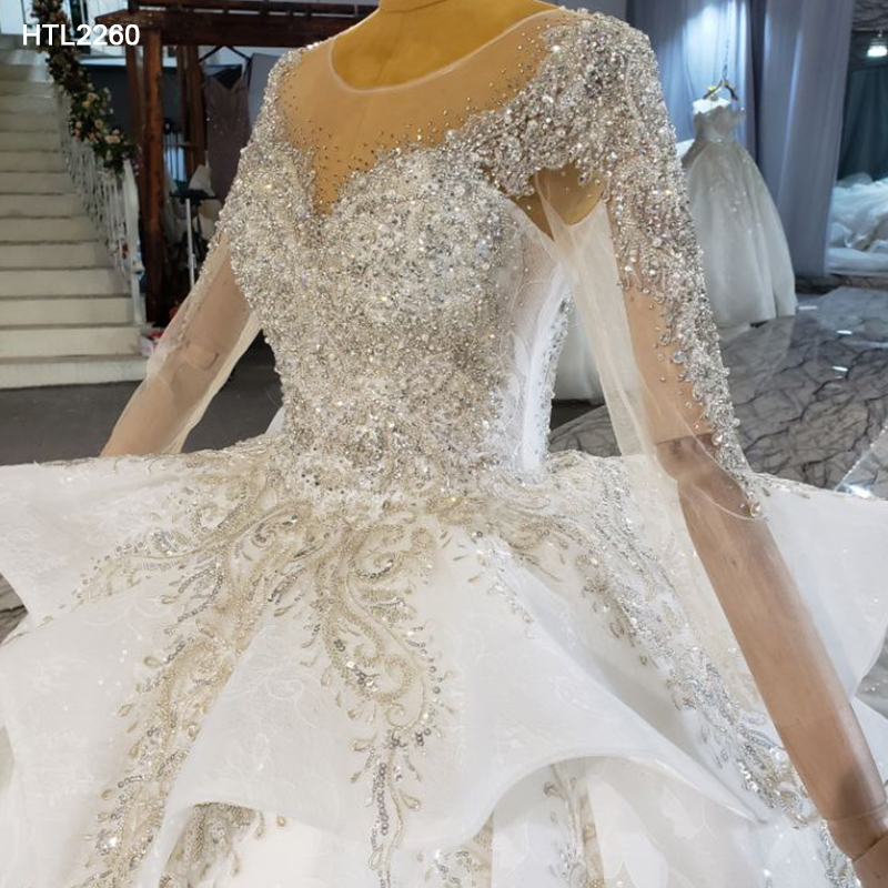 Luxury Lace White Heavy Beaded Long Sleeve Bridal Gown Wedding Dress